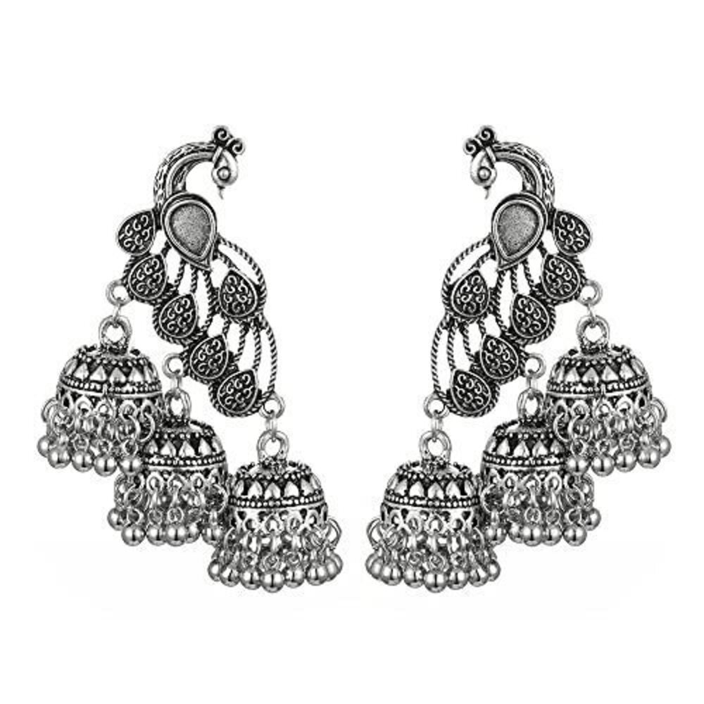 7969 Jhumka Tassel Drop Earrings Indian Ethnic Vintage Earring Peacock